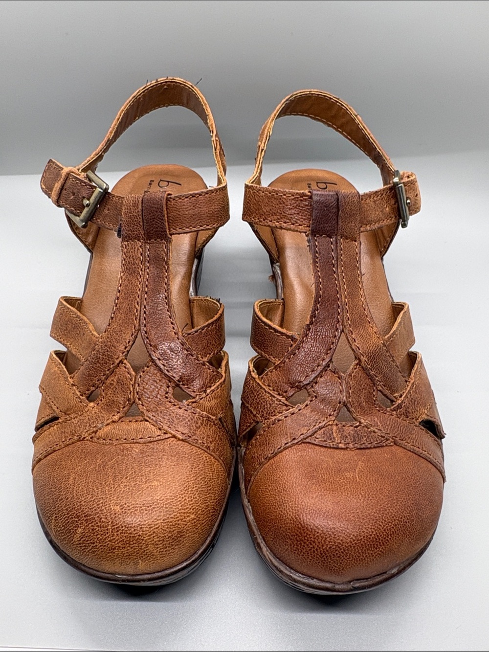 Born Brown Leather Strappy T‑Bar Sandals